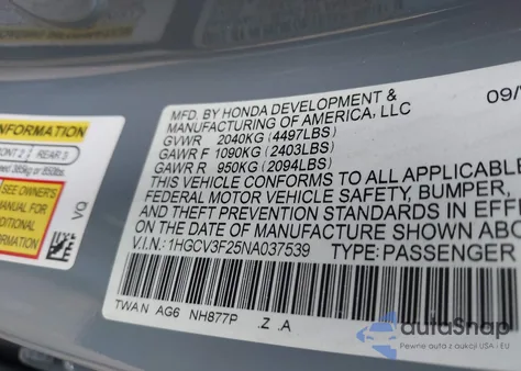 2022 Honda Accord Hybrid Sport from USA, damaged, VIN 1HGCV3F25NA037539